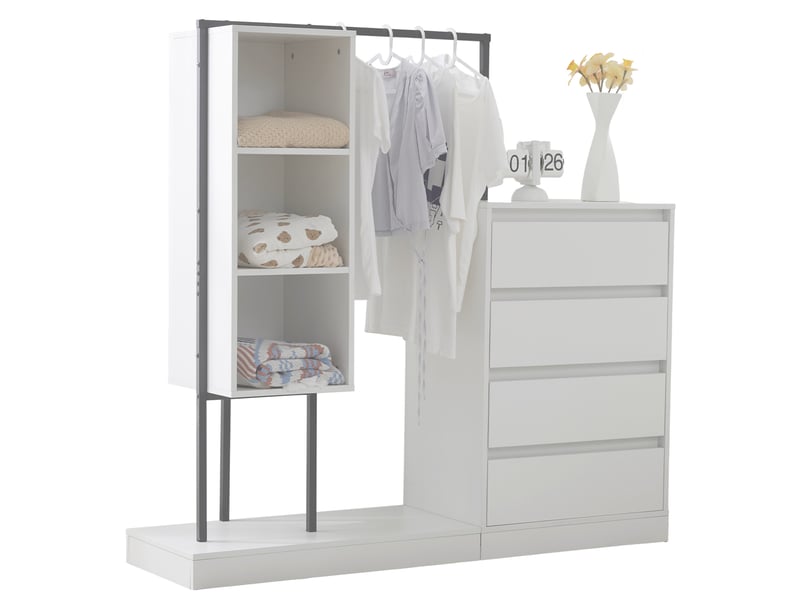 Armoire penderie blanche 140 × 40 × 135 cm avec tiroirs, buffet et tringle à vêtements - Conforama E