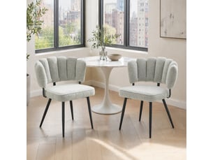 Lot de 2 chaises de salle à manger à dossier fleur  - assise rembourrée tissu bouclette gris clair et métal noir