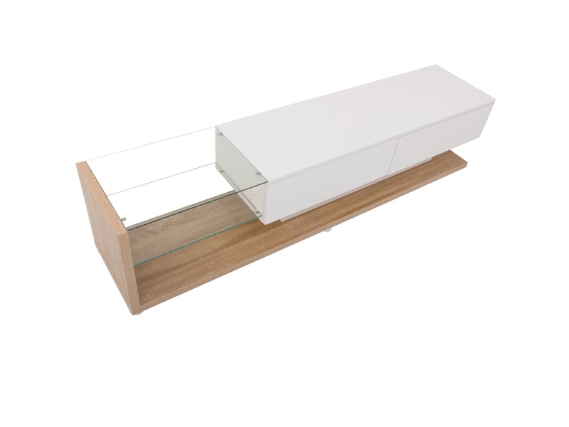  Meuble tv blanc laqué et bois 170 cm avec led réglable  - Conforama W