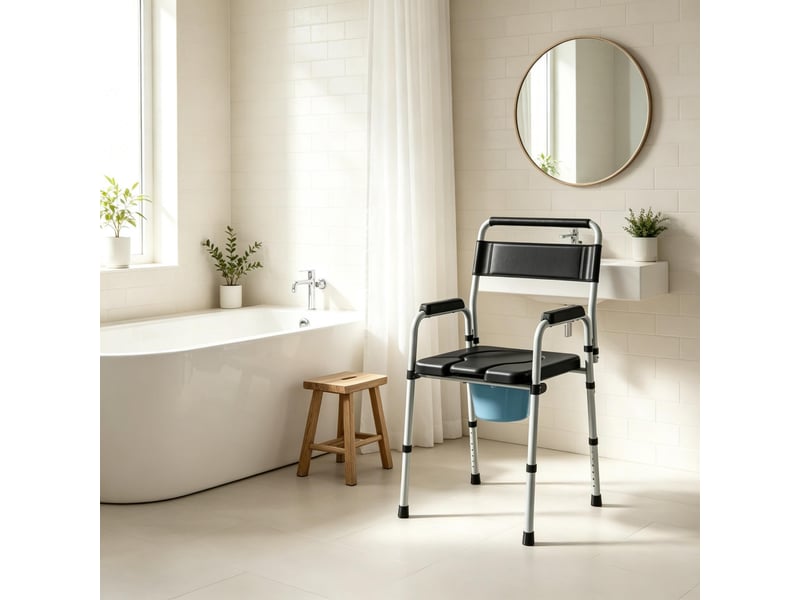  Fauteuil de salon - chaise de toilette pliable avec accoudoirs et dossier, chaise sanitaire portable, noir  - Conforama C