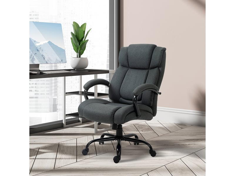  Chaise de bureau ergonomique pivotante avec accoudoirs rembourrés, supportant jusqu'à 220 kg, grise  - Conforama C