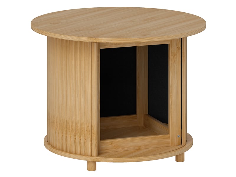  Table basse ronde moderne avec rangement dissimulé et porte coulissante en bambou naturel pour salon ø60 × 45 cm  - Conforama A