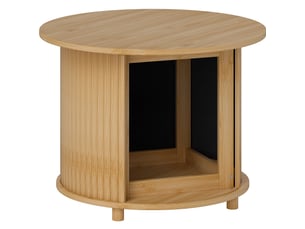 Table basse ronde moderne avec rangement dissimulé et porte coulissante en bambou naturel pour salon ø60 × 45 cm