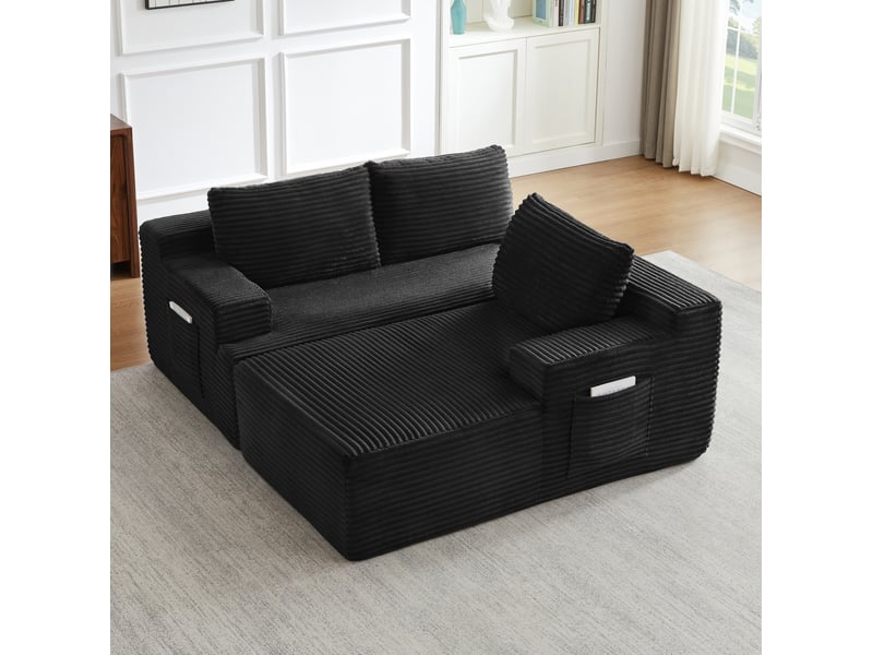  Canapé d’angle modulable 4 places en velours côtelé noir  - Conforama E