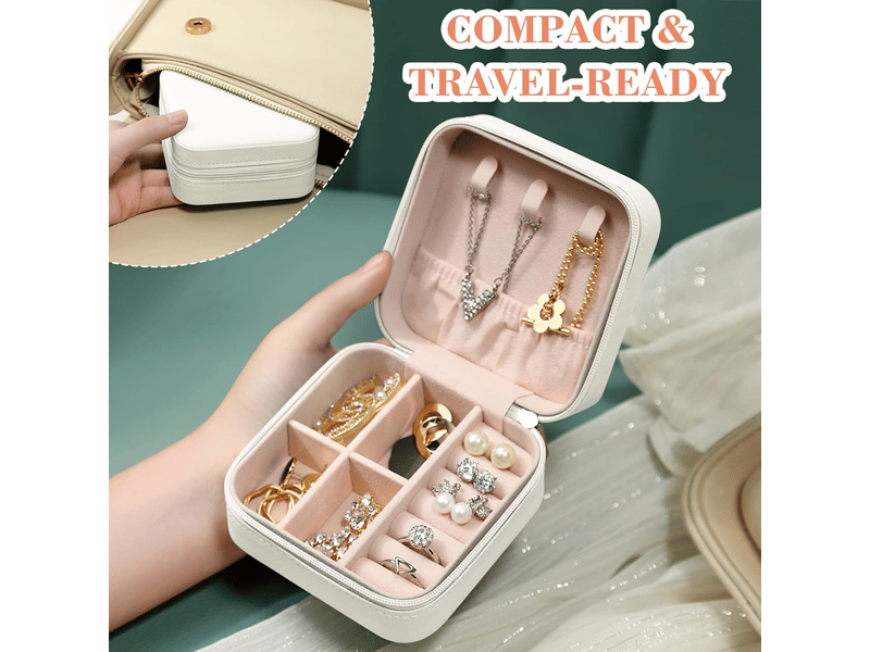 Boîte à bijoux portable, boîte de rangement, boîte d'emballage, boîte à bijoux pour bagues, colliers et bracelets, blanche - Conforama E