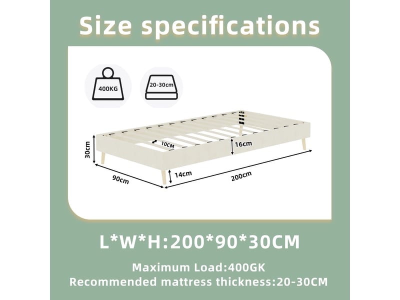  Modenvie cadre de lit 90x200 cm - structure multi-support, sans tete de lit et sans matelas - beige  - Conforama C