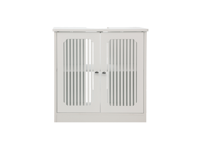  Meuble sous lavabo sans lavabo sur pied avec portes persiennes blanc  - Conforama A