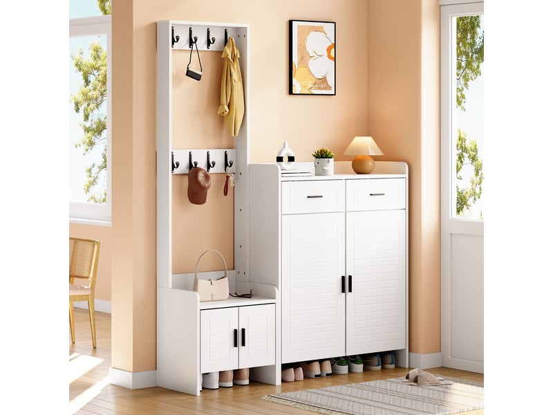  Portemanteau avec banc et rangement blanc 125 x 165 cm en mdf  - Conforama R