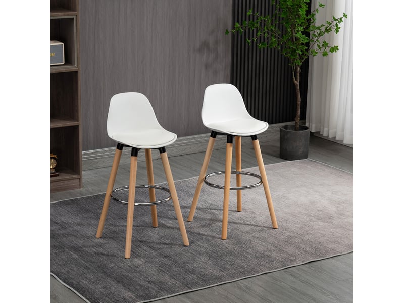  Lot de 2 tabourets de bar rembourrés en pu, tabourets de cuisine hauts avec assise, 69 cm, 43 x 43 x 91 cm, blanc  - Conforama D