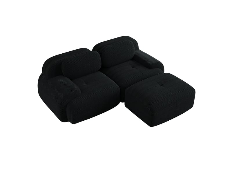  Canapé d'angle, canapé modulable, en velours tricoté, noir, livré monté, forme incurvée, sans structure  - Conforama E