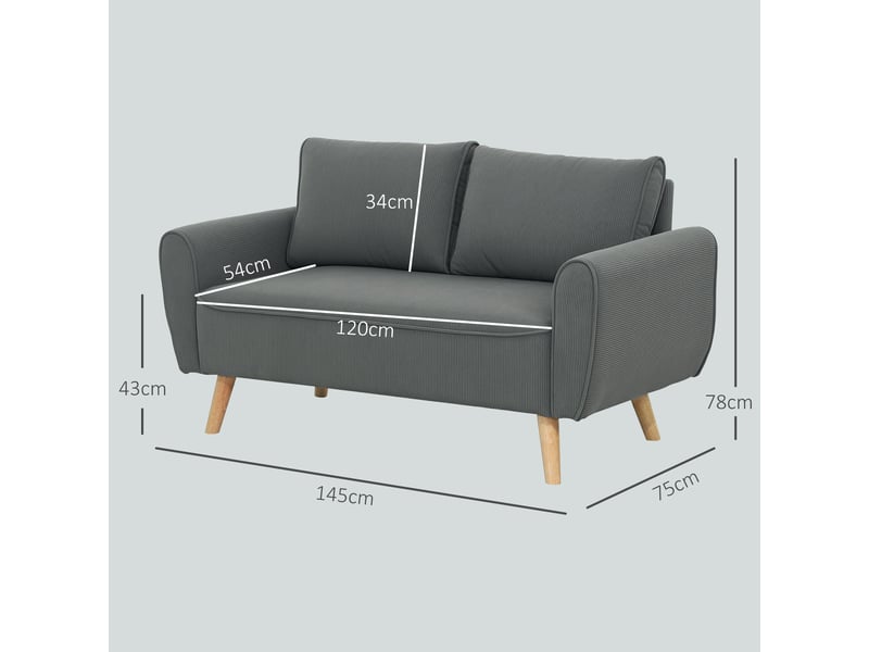  Canapé droit 2 places en velours côtelé 2 coussins anthracite 145 x 75 x 78 cm  - Conforama C