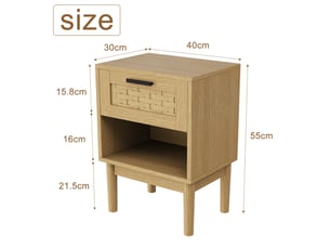 Lot de 2 tables de chevet en effet chêne et cannage - 40x30x55 cm - 1 tiroir et 1 niche ouverte - style bohème et naturel
