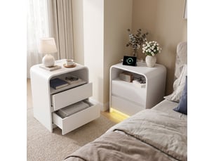 Lot de 2 tables de chevet avec 2 tiroirs, station de charge et led, table de nuit, style moderne, blanc