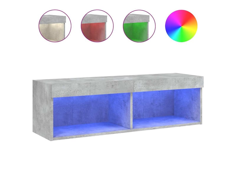 Meuble tv - banc tv - meuble de rangement avec lumières led gris béton 100x30x30 cm - Conforama A