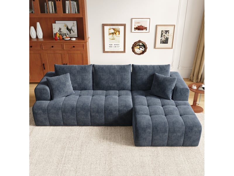  Canapé d'angle modulaire 3 places en tissu bleu, sans cadre, modulable et confortable pour le salon  - Conforama B