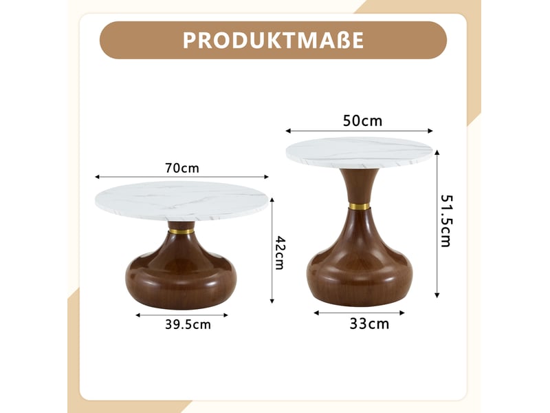  Tables basses gigognes avec 2 plateaux effet marbre et pieds sablier, style moderne, blanc et noyer, pour salon  - Conforama D