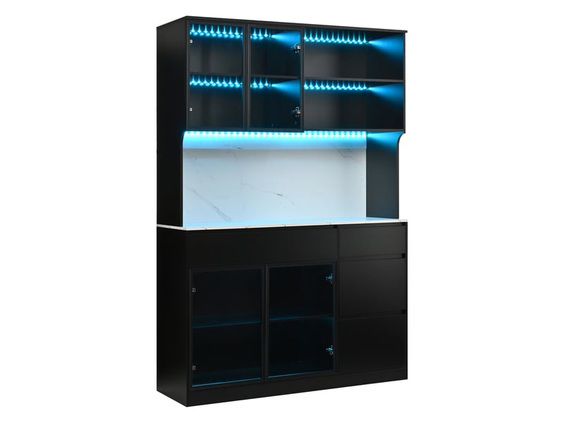  Vitrine buffet moderne noir blanc 120x40x180cm mdf éclairage led intérieur  - Conforama E
