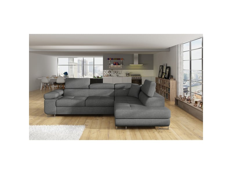  Canapé d'angle convertible menton gris tissu tissé – angle droit avec coffre  - Conforama B
