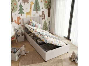 Lit coffre 90x200 cm <strong>Lonelyo</strong>  <strong></strong> coloris beige