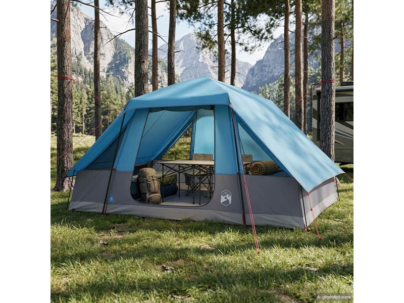  Tente de camping, tente familiale avec auvent imperméable 6 personne bleu  - Conforama B