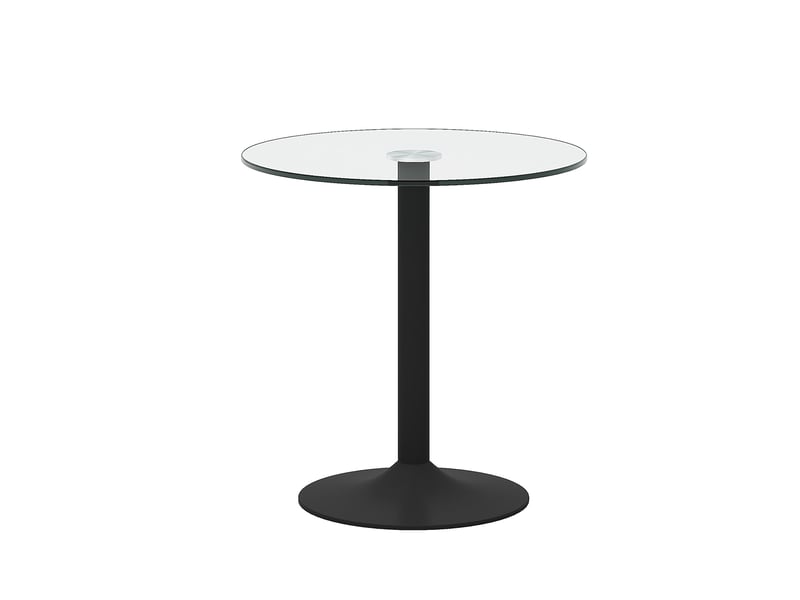  Table de salle à manger ronde en verre trempé avec base métallique noire, style moderne minimaliste pour bar et cuisine  - Conforama A