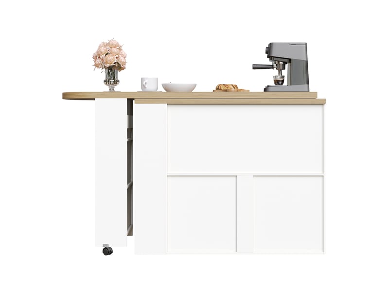  Table a manger extensible avec rangement (135-205×39×100 cm, table de bar mobile, table de bar avec led, îlot de cuisine, blanc  - Conforama A