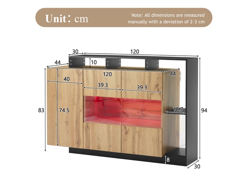  Sideboard led couleur bois en mdf avec éclairage rgb bluetooth - 140 x 44 x 94 cm  - Conforama E