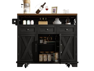 Desserte de cuisine 118 x 43 x 98 cm à roulettes, plateau rabattable en mdf et métal, noire