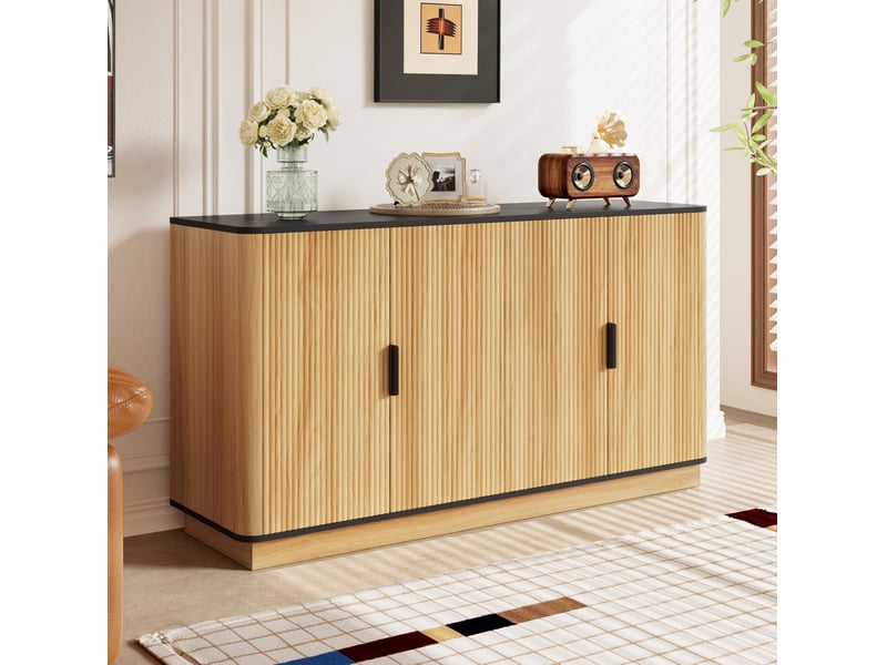  Buffet bas 4 portes effet bois naturel 139 x 40 x 75 cm  - Conforama D