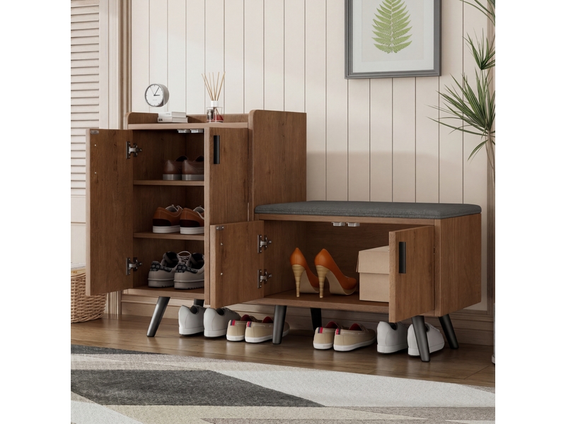  Meuble à chaussures avec banc rembourré – 4 portes, décor naturel – 120 x 34 x 82,8 cm  - Conforama C