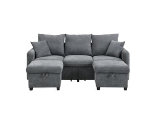 Canapé d'angle panoramique convertible Fay Lum 3 places Tissu gris avec coffre de rangement