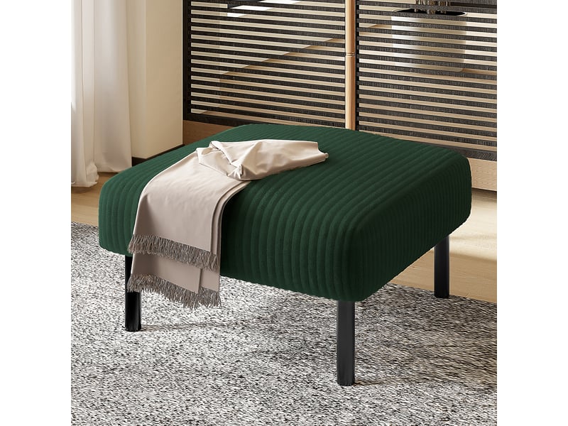  Pouf repose-pieds 56x51 cm avec structure métal, velours côtelé vert émeraude Morn Vibe - Conforama B