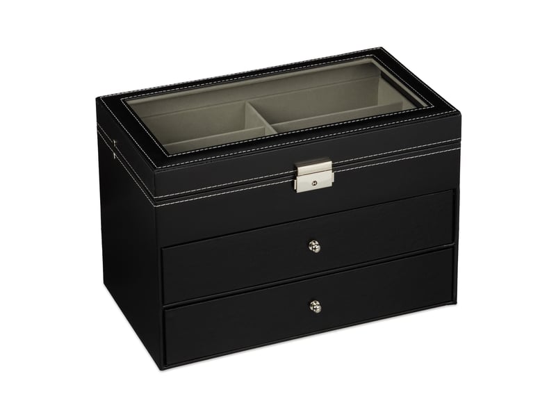  Boîte de rangement à lunettes design élégant et pratique pour 18 paires 22,5 x 33,5 x 19 cm en cuir artificiel noir 13_0008647  - Conforama A