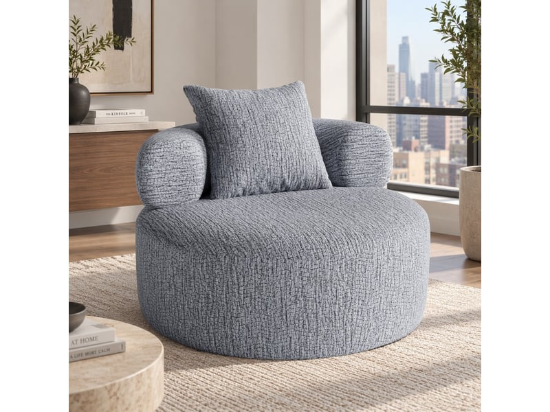 Poire gris en chenille, fauteuil relax rond de 100 cm, antidérapant au sol et confortable, design moderne adapté à tous espaces - Conforama E