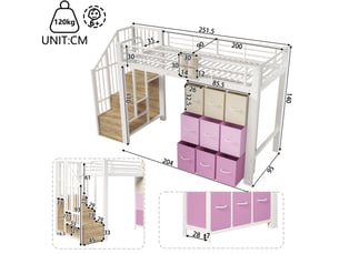 Lit mezzanine 90x200 cm <strong></strong>  <strong></strong> coloris blanc