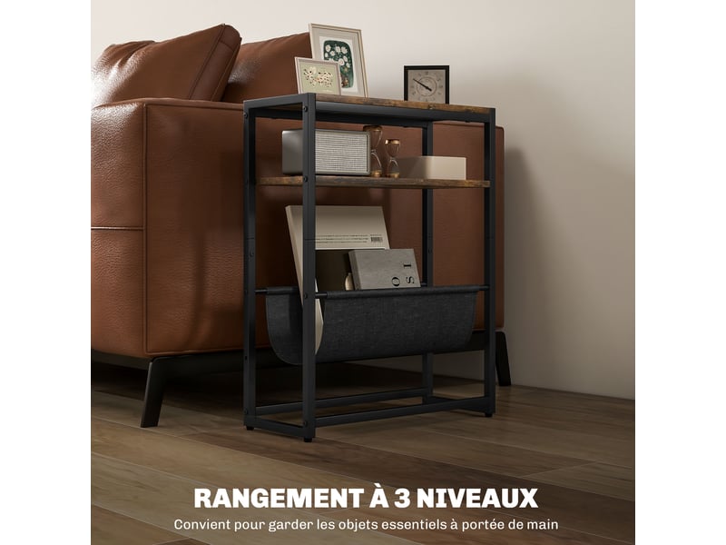  Table d'appoint bout de canapé avec étagère et porte-revues structure en acier 43l x 18p x 56h cm - design industriel  - Conforama D