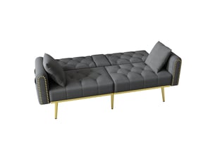 Canapé convertible velours gris 175x80 cm, canapé lit 2 places avec structure bois massif et métal, design contemporain salon