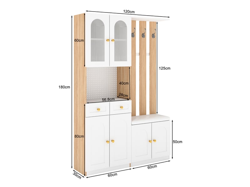  Portemanteau avec banc et rangement 120 x 180 cm en mdf blanc  - Conforama C