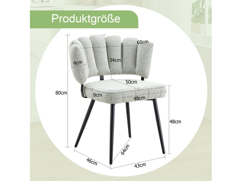  Lot de 2 chaises de salle à manger 60x46x80 cm, dossier fleur élégant, noir+gris clair, métal+tissu, chaise de cuisine  - Conforama C