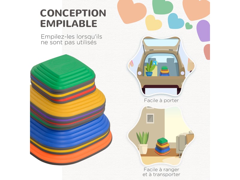  11 pièces pierres d'équilibre pour enfants parcours de motricité empilables et antidérapantes multicolore  - Conforama E