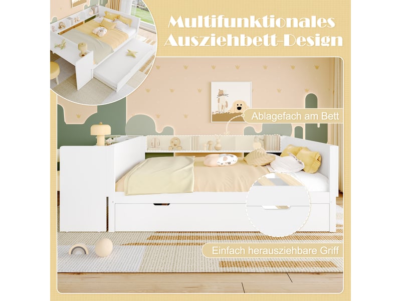  Lit double 140x200 blanc avec bureau intégré et lit gigogne  - Conforama D