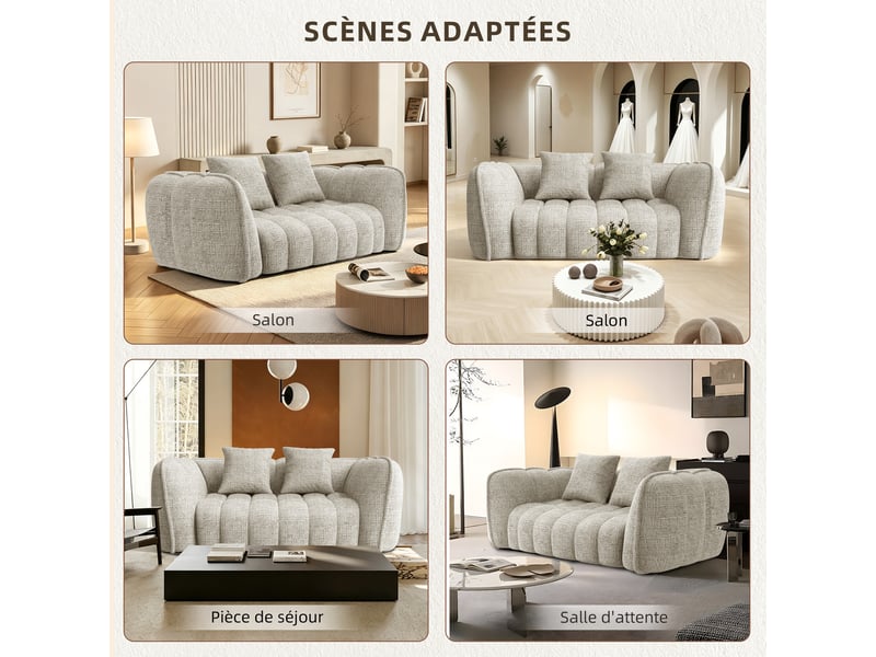  Lexzurn canapé droit compressé fixe,canapé droit fixe,avec coussin,conception ergonomique,profondeur d'assise accrue 60 cm,adapté à de nombreux contextes,base antidérapante  - Conforama E