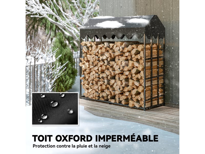 Range-bûches extérieur avec housse oxford 600d, acier noir, 186 x 70 x 185 cm, charge 300 kg - Conforama W
