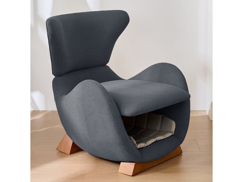  Fauteuil avec niche  en tissu anti-griffes, fauteuil design requin baleine gris avec cadre en bois massif, 66x69x76cm.  - Conforama E