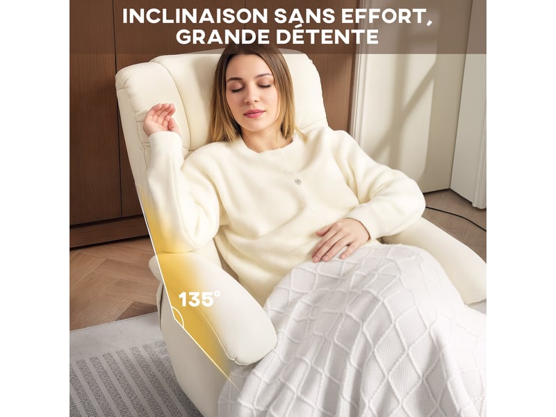  Fauteuil relax avec repose-pied fauteuil de relaxation pivotant 360° dossier inclinable charge 120 kg crème  - Conforama D