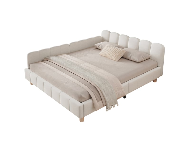  Lit enfant 140 x 200 cm en velours beige avec sommier à lattes et barrières de protection  - Conforama A
