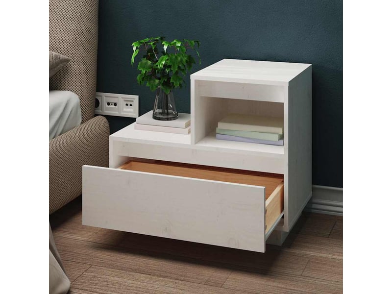  Lot de 2 tables de chevet - cabinet de chevet - table de nuit blanc 60x34x51 cm bois de pin solide  - Conforama C