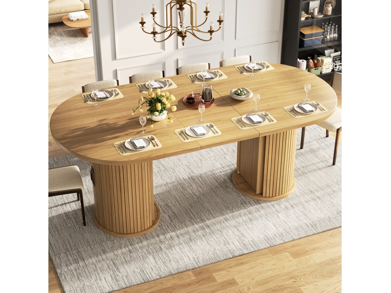  Table extensible avec rangement caché et mécanisme télescopique, poignées métalliques, en mdf naturel, 150-190 × 80 × 75 cm  - Conforama B