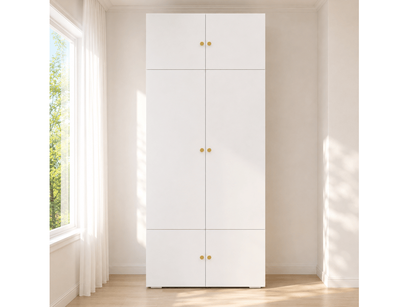  Armoire 2 portes avec penderie et 5 compartiments 90x50x200 cm blanche  - Conforama W
