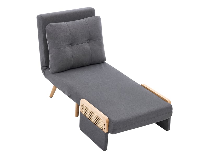  Fauteuil convertible 3 en 1 avec dossier réglable 5 positions et accoudoirs en rotin, en lin gris 67,5 × 73 × 86,5 cm  - Conforama A